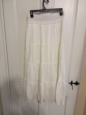 Sincerely Jules White Tiered Crochet-Waist Maxi Skirt